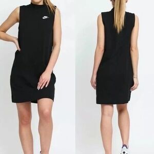 Nike Womens Small Athletic Black/Dark Gray Tennis Dress Logo Pockets Sleeveless
